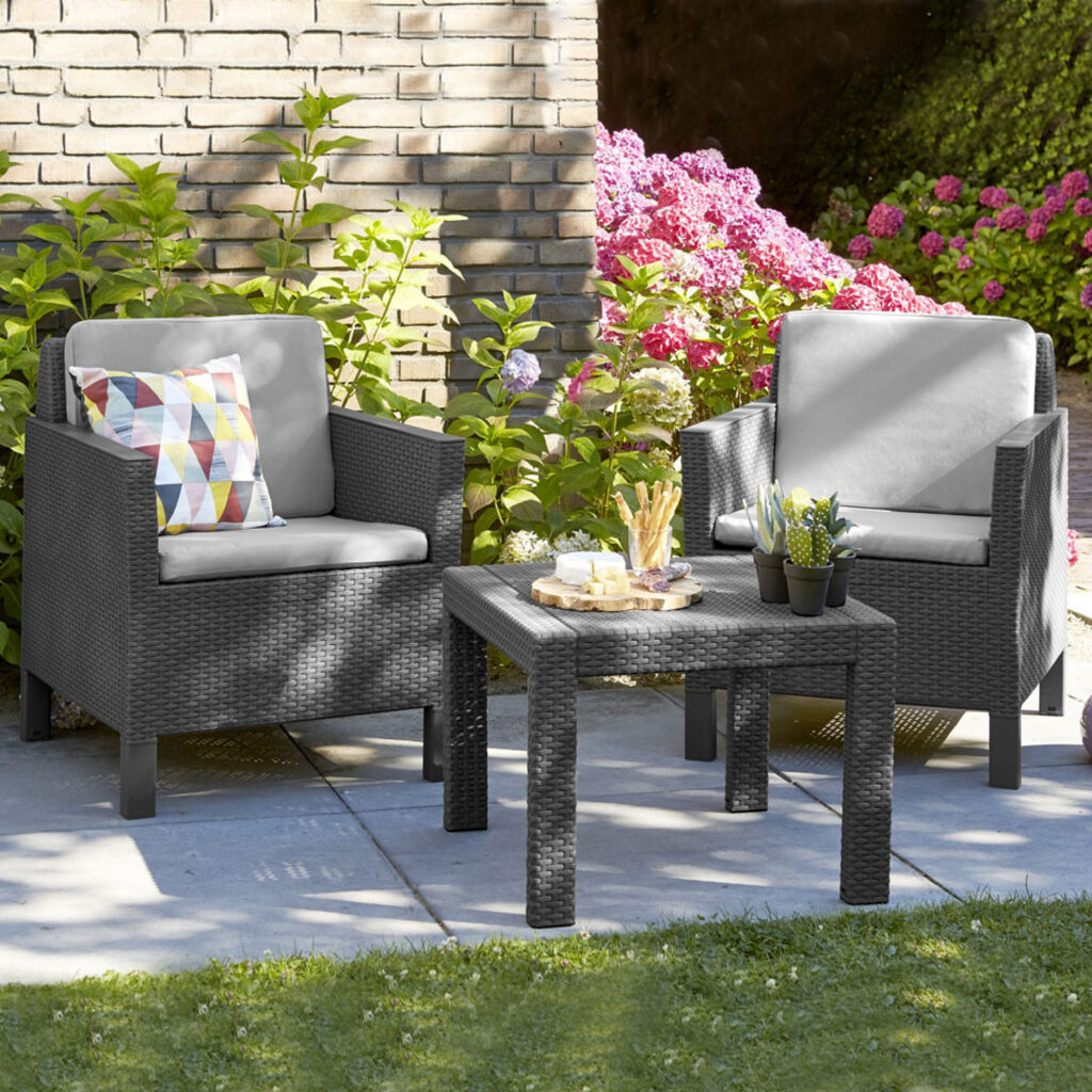 Set In Poly-rattan HHG-956, Set Da Balcone Set Da Giardino Esterno Salotto Tavolino Grigio Scuro 82547196