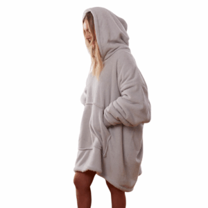 Oversized Teddy Fleece Hoodie Blanket with Sherpa Lining – Silver Grey