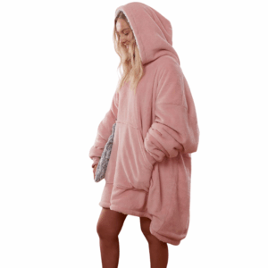 Oversized Teddy Fleece Hoodie Blanket with Sherpa Lining – Blush Pink