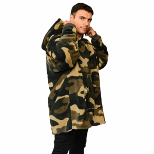 Unisex Camo Teddy Fleece Oversized Hoodie Blanket with Sherpa Lining