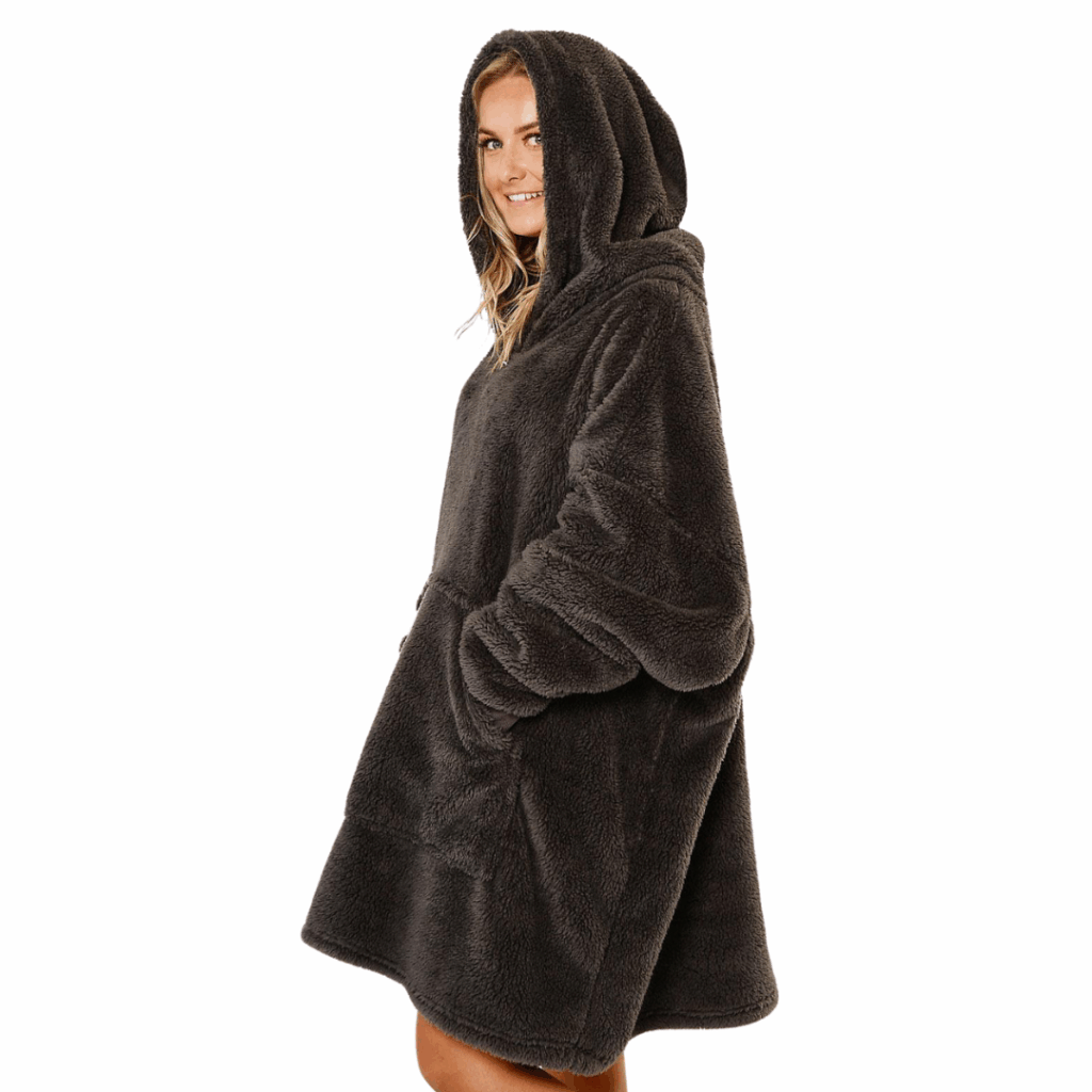 Unisex Oversized Teddy Fleece Hoodie Blanket – Charcoal Grey