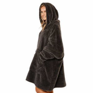 Unisex Oversized Teddy Fleece Hoodie Blanket – Charcoal Grey