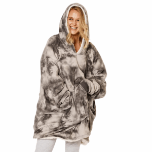 Unisex Oversized Tie Dye Teddy Fleece Hoodie Blanket with Sherpa Lining - Pastel Charcoal Grey