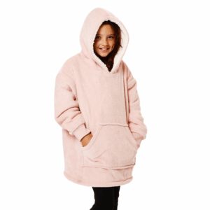 Kids Teddy Fleece Oversized Hoodie Blanket with Sherpa Lining – Blush Pink
