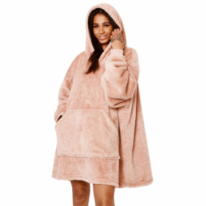 Oversized Teddy Fleece Hoodie Blanket with Sherpa Lining– Blush Pink