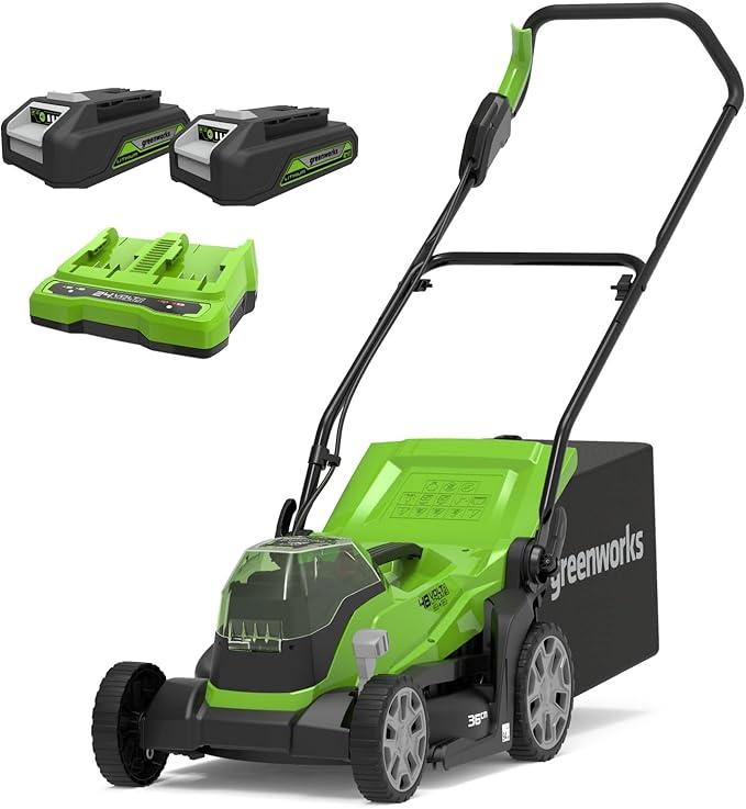Greenworks 48V Cordless Garden Lawnmower with 2 × 24V 2Ah Batteries